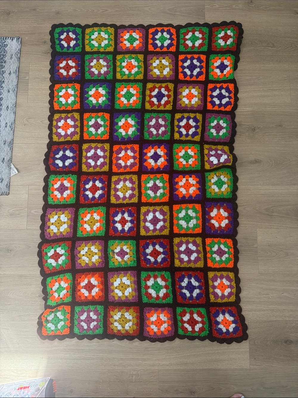 Handmade Multicolor Granny Square Crochet Throw Rug - Roseanne blanket